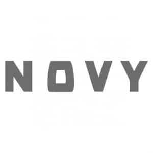 Gray, bold text displaying the word "NOVY" on a white background.
